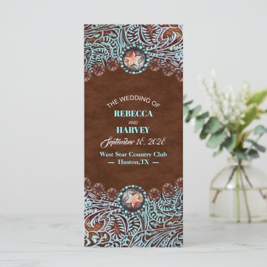 Türkisbraun Cowboy Western Hochzeitsprogramme (Stehend Vorderseite)