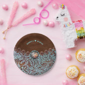 Türkisbraun-Leder Cowboy Country Western Pappteller (Party)