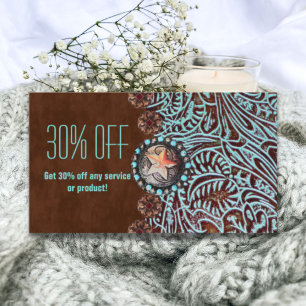 Türkisbraun Western aus geschliffenem Glattleder Visitenkarte