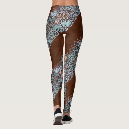 Türkisbraun Western aus lackiertem Leder Leggings (Rückseite)
