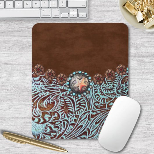 Türkisbraun Western aus lackiertem Leder Mousepad