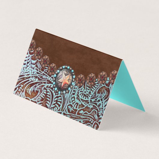 Türkisbraun Western aus lackiertem Leder Visitenkarten (Rückseite)