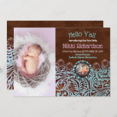 Türkisbraun Western Geburtsankündigung Ankündigung (Vorne/Hinten)