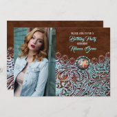 Türkisbraun Western Geburtstagsparty Einladung (Vorne/Hinten)