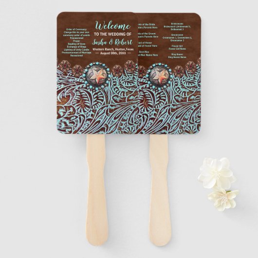 Türkisbraun Western Hochzeitsprogramme Fächer (Vorne und Hinten)