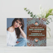 Türkisbraun Western Land BAT MITZVAH Einladung (Stehend Vorderseite)