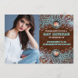 Türkisbraun Western Land BAT MITZVAH Einladung
