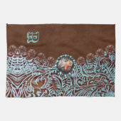 Türkisbraun-Western-Ländermuster Geschirrtuch (Horizontal)