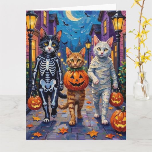 Türkisch-Angora-Katzen zu Halloween-Kostümen Karte (Gelbe Blume)