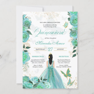 Türkisch Aquamarine blaue Rose Schmetterling Quinc Einladung