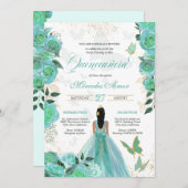 Türkisch Aquamarine blaue Rose Schmetterling Quinc Einladung (Vorne/Hinten)