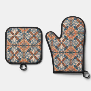 Türkisch Inspiriert: texturierte Marine & Terracot Ofenhandschuh & Topflappen-Set