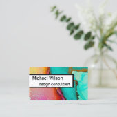 Türkisch-rosa-orangefarbene Wasserfarben Visitenkarte (Stehend Vorderseite)