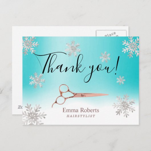 Türkisch-türkisfarbene Hair-Schneeflocken Danke Postkarte (Vorne/Hinten)