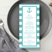 Türkisch-türkisfarbene Stripe Anchor Wedding Menu Werbekarte