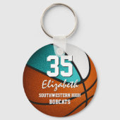 Türkisch-Weiße Mannschaftsgeist Girls Basketball Schlüsselanhänger (Rückseite)