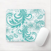 Türkisch-weißes Retro-Blume und Wirbel Mousepad (Mit Mouse)