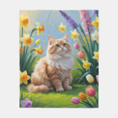 Türkische Angora Katze Frühlingsblumen Malerei Fleecedecke (Vorderseite)
