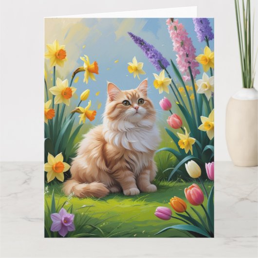 Türkische Angora Katze Frühlingsblumen Malerei Karte (Vorderseite)