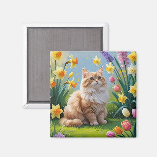 Türkische Angora Katze Frühlingsblumen Malerei Magnet