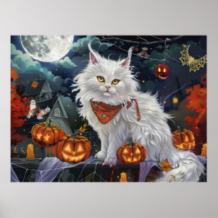 Türkische Angora-Katze Halloween Gruselig Poster