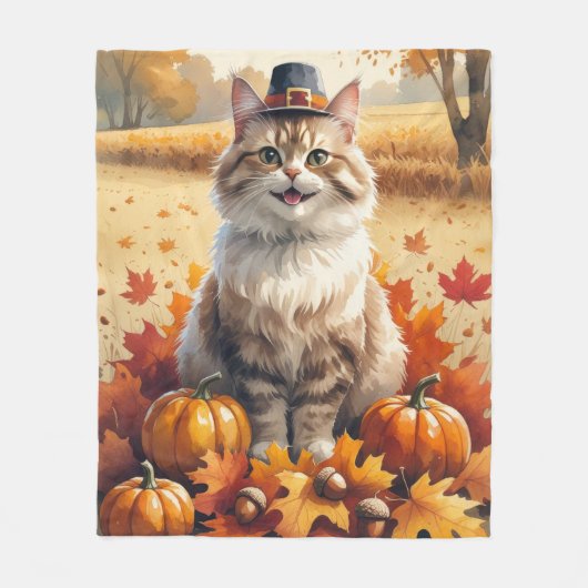 Türkische Angora Katze Herbst Erntedank Art Fleecedecke (Vorderseite)