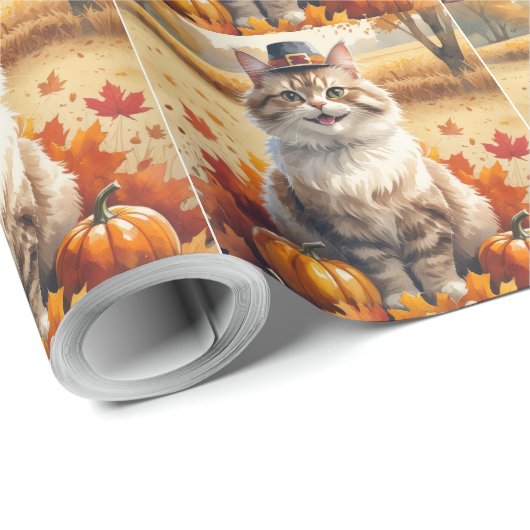 Türkische Angora Katze Herbst Erntedank Art Geschenkpapier (Rolleneckpunkt)