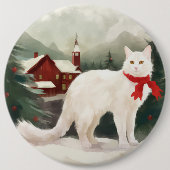 Türkische Angora Katze im Schnee Weihnachten Button (Vorderseite)