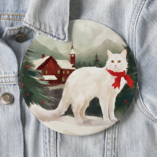Türkische Angora Katze im Schnee Weihnachten Button (Beispiel)