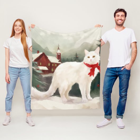 Türkische Angora Katze im Schnee Weihnachten Fleecedecke (Beispiel)