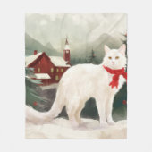 Türkische Angora Katze im Schnee Weihnachten Fleecedecke (Vorderseite)