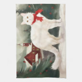 Türkische Angora Katze im Schnee Weihnachten Geschirrtuch (Vertikal)