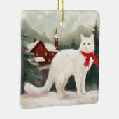 Türkische Angora Katze im Schnee Weihnachten Keramikornament (Rechts)