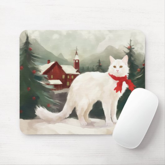 Türkische Angora Katze im Schnee Weihnachten Mousepad (Mit Mouse)