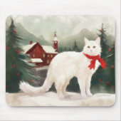 Türkische Angora Katze im Schnee Weihnachten Mousepad (Vorne)