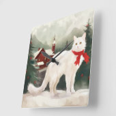 Türkische Angora Katze im Schnee Weihnachten Quadratische Wanduhr (Winkel)