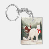 Türkische Angora Katze im Schnee Weihnachten Schlüsselanhänger (Vorderseite links)