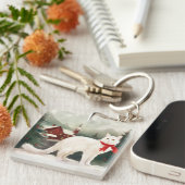 Türkische Angora Katze im Schnee Weihnachten Schlüsselanhänger (Vorderseite rechts)