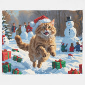 Türkische Angora Katze läuft in Schnee Weihnachtsh Fleecedecke (Vorderseite (Horizontal))