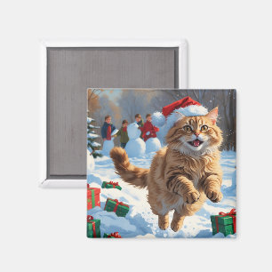 Türkische Angora Katze läuft in Schnee Weihnachtsh Magnet