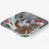 Türkische Angora Katze läuft in Schnee Weihnachtsh Pappteller (Gewinkelt)