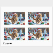 Türkische Angora Katze läuft in Schnee Weihnachtsh Rechteckiger Aufkleber (Blatt)