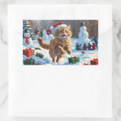 Türkische Angora Katze läuft in Schnee Weihnachtsh Rechteckiger Aufkleber (Tasche)