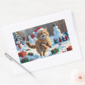 Türkische Angora Katze läuft in Schnee Weihnachtsh Rechteckiger Aufkleber (Umschlag)