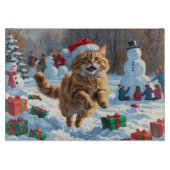 Türkische Angora Katze läuft in Schnee Weihnachtsh Schneidebrett (Vorderseite)