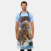 Türkische Angora Katze läuft in Schnee Weihnachtsh Schürze (Getragen)