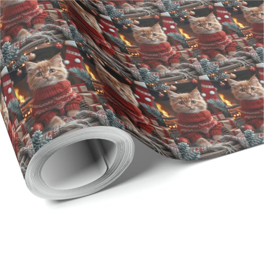 Türkische Angora Katze mit Weihnachtsgeschenken Fe Geschenkpapier (Rolleneckpunkt)