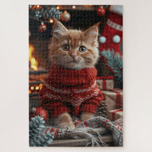 Türkische Angora Katze mit Weihnachtsgeschenken Fe Puzzle