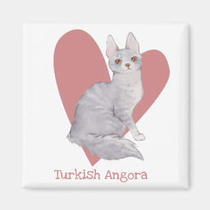 Türkische Angora Katze Wasserfarbe Kitty Pink Herz Magnet