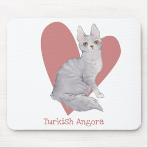 Türkische Angora Katze Wasserfarbe Kitty Pink Herz Mousepad